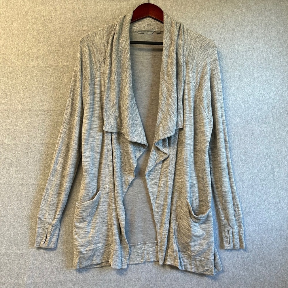 Athleta Gray Studio Wrap Cardigan Sweater Cascading Front Pockets Size‎ Medium
